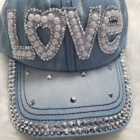 Bling LOVE Denim Baseball Cap - Picture 4 of 7